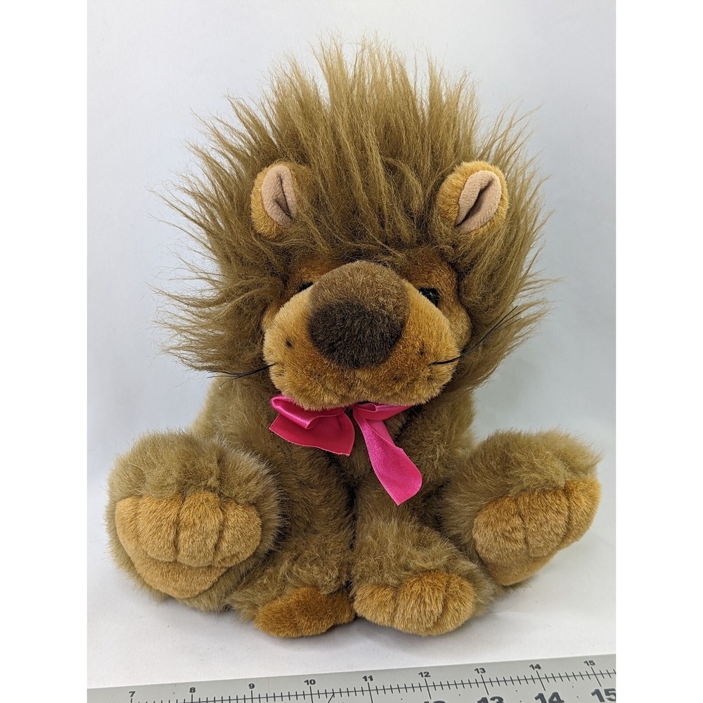 Lion Plush 9 Inch Brown Pink Bow Big Feet Stuffed‎ Animal Toy Rok Promotions